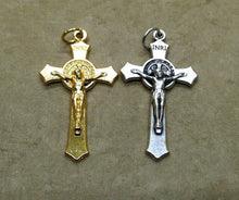 Load image into Gallery viewer, Benedictine Crucifix, silver ox or gold tone, abt 1.5 in tall