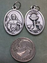 Load image into Gallery viewer, Choice -- Eucharist w Holy Spirit OR Sacred Heart OR Holy Family holy medal