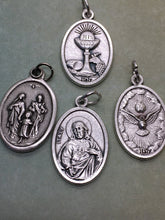 Load image into Gallery viewer, Choice -- Eucharist w Holy Spirit OR Sacred Heart OR Holy Family holy medal