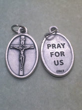 Load image into Gallery viewer, Crucifix oval holy medal - silver oxide - Catholic - Jesus Christ, Passion of our Lord, Cross, God is Love, Mercy, Salvation