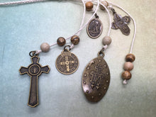 Load image into Gallery viewer, St. Benedict Home blessing cord, white w bronze finish