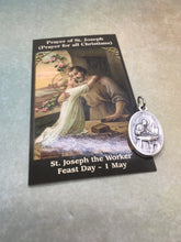 Load image into Gallery viewer, St. Joseph the Worker prayer card and holy medal gift set