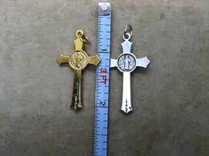 Benedictine Crucifix, silver ox or gold tone, abt 1.5 in tall