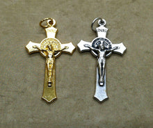 Load image into Gallery viewer, Benedictine Crucifix, silver ox or gold tone, abt 1.5 in tall

