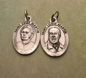 Sts. Louis and Zelie (Marie-Azelie) Martin silver oxide holy medal - Catholic saints - parents of Therese of Lisieux, Little Flower. French.