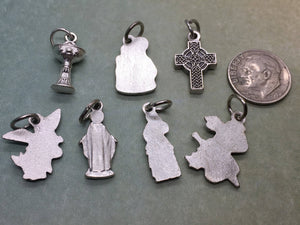 Catholic charms - Eucharist, St Michael the Archangel, OL of Grace, Divine Mercy, Celtic Cross, Sacred & Immaculate Hearts, Holy Family