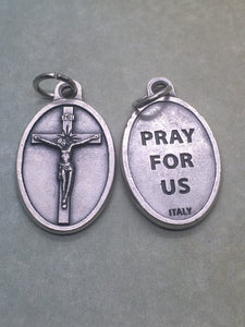 Crucifix oval holy medal - silver oxide - Catholic - Jesus Christ, Passion of our Lord, Cross, God is Love, Mercy, Salvation