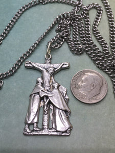 Crucifixion scene silver oxide pendant necklace