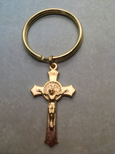 Benedictine Crucifix key ring. Gold tone.