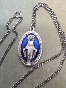 Blue Miraculous Medal holy medal necklace