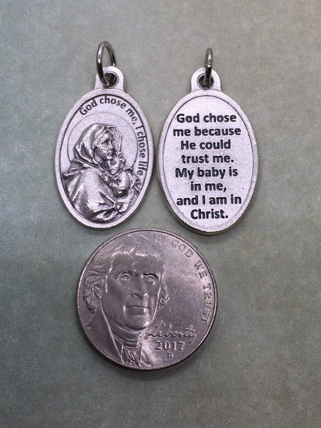 Madonna and Child Pro-life holy medal. God chose me, I chose life.