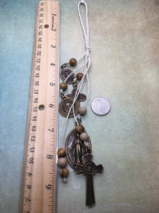 St. Benedict Home blessing cord, white w bronze finish