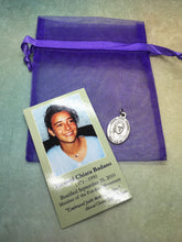 Load image into Gallery viewer, Blessed Chiara Badano prayer card and holy medal gift set - embraced pain makes one free.
